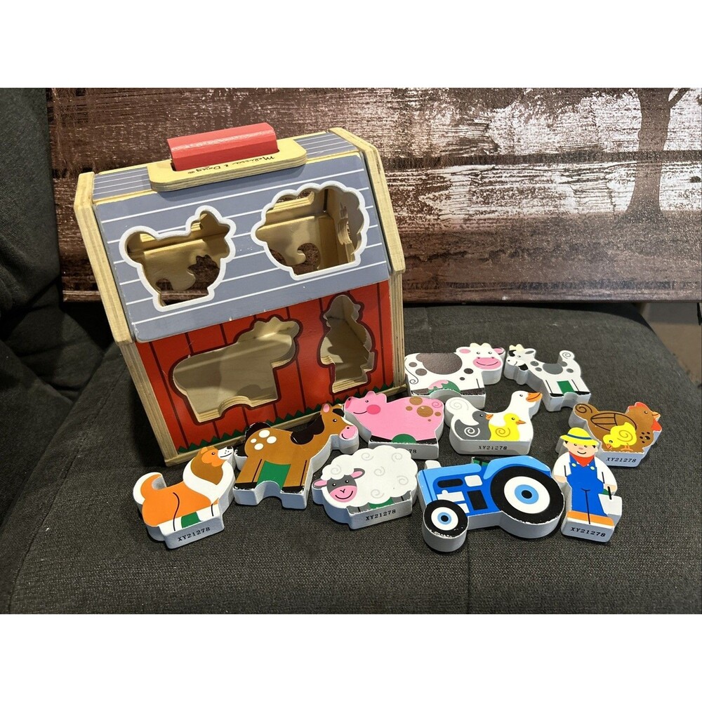 Melissa & Doug Wooden Barn Shape Sorter Farm Animal Toy Ages 2+ 2024